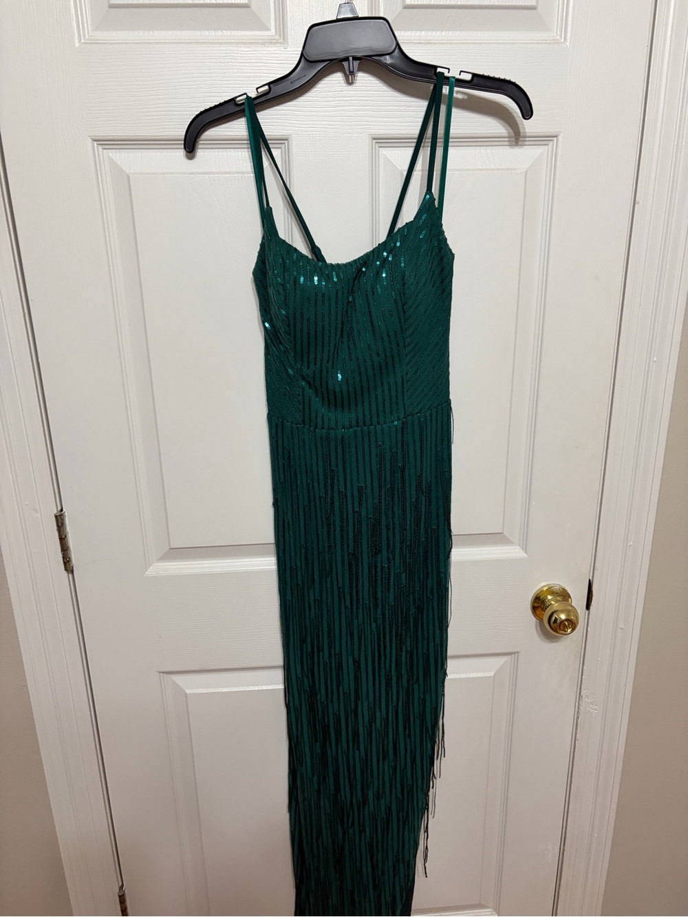 NWT Emerald Green Sequined Fringe Evening Dress